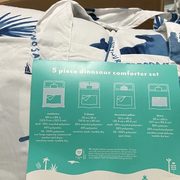 Pillowfort Navy Dinosaur Comforter Set - Full/Queen